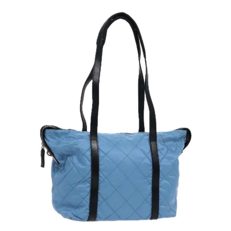 Ladies Prada Galleria bags with a textured leather surface for a more tactile lookPRADA Tote Bag Nylon Leather Light Blue Silver Auth 88347