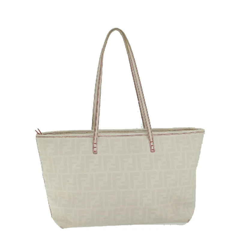 Fendi handbags with a metal - framed clasp for durability and a stylish lookFENDI Zucca Canvas Tote Bag White  63448