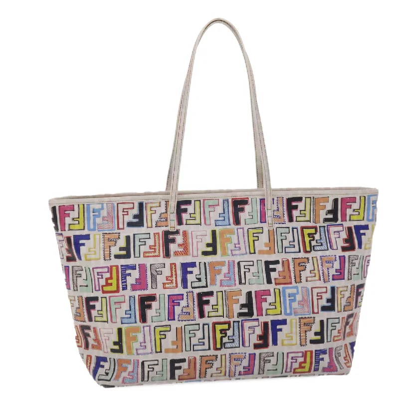 Ladies Fendi crossbody bags with a wide - width strap for enhanced comfort during long - term useFENDI Zucca Canvas Tote Bag PVC Leather White Multicolor  47109