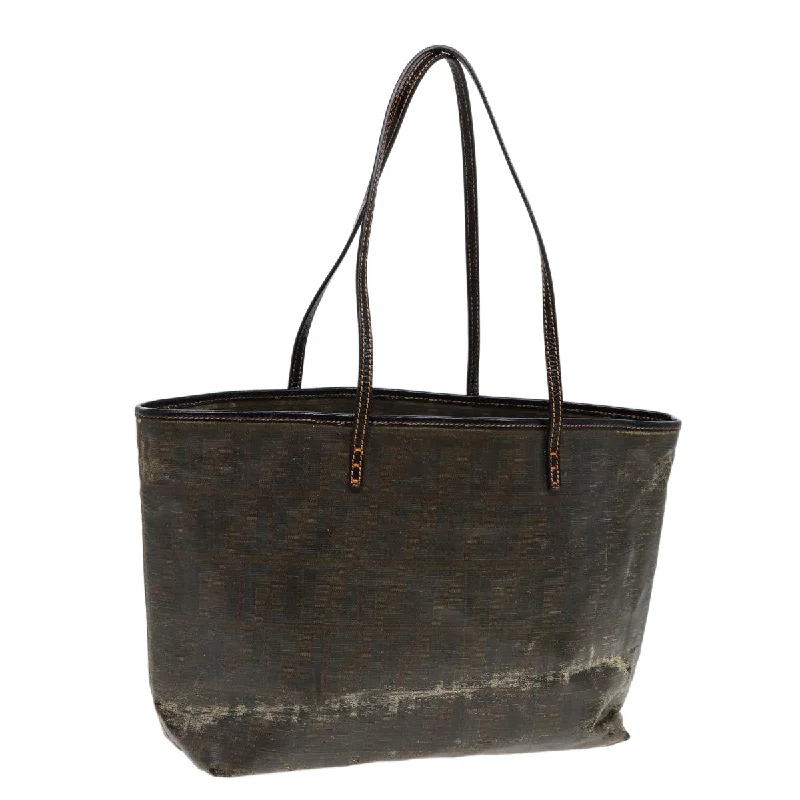 Fendi tote bags with a double - zip closure for enhanced securityFENDI Zucca Canvas Tote Bag Brown Black  83688