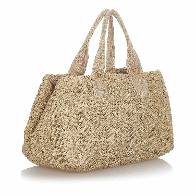 Ladies Prada shoulder bags with a tassel - adorned zipper for added charmPrada Raffia Satchel 22890