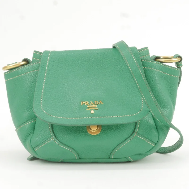 Prada nylon backpacks with a padded back panel for comfort during long - term usePRADA Logo Leather Shoulder Bag Crossbody Bag Green