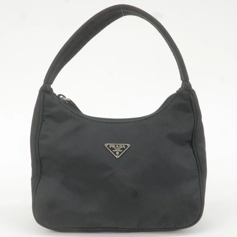 Medium - sized Prada tote bags in classic black for everyday versatilityPRADA Logo Nylon Pouch Hand Bag Purse NERO Black