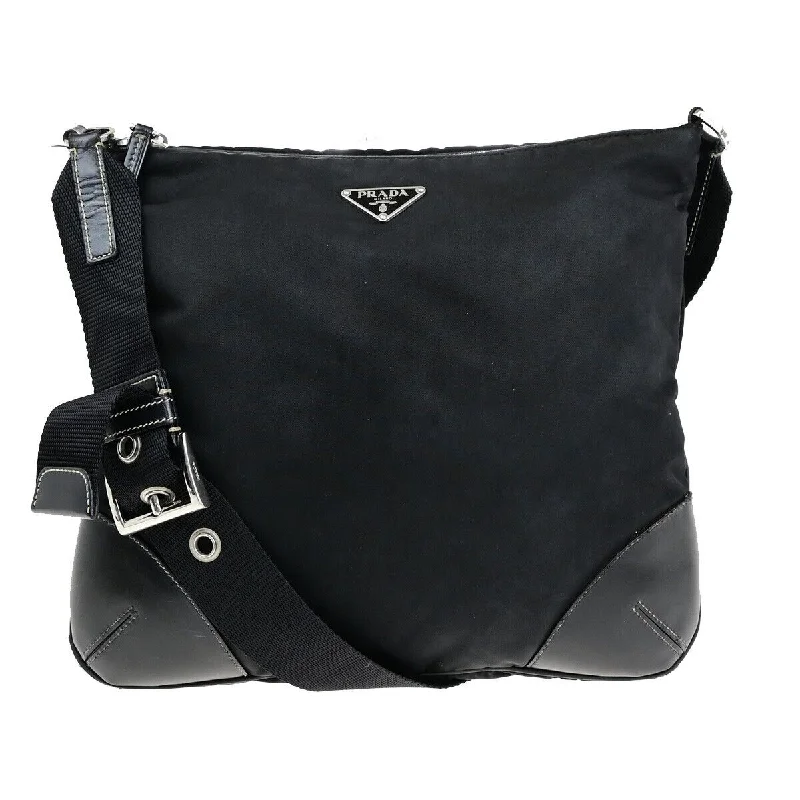 Prada handbags with a metal - framed clasp for durability and stylePRADA Tessuto Shoulder Bag