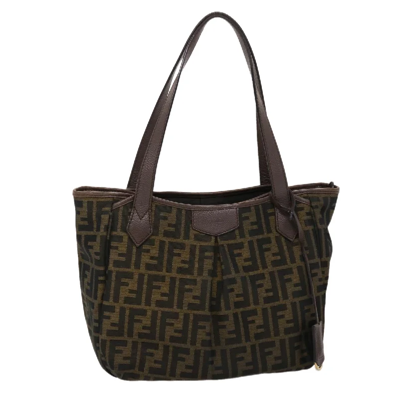 Fendi handbags with a metal - framed clasp for durability and a stylish lookFENDI Zucca Canvas Tote Bag Black Brown  ki3076