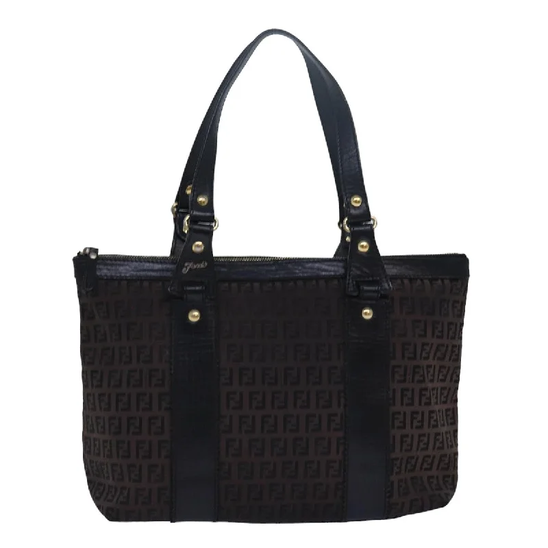 Fendi Baguette bags with a detachable charm featuring the brand's mascotFENDI Zucca Canvas Tote Bag Brown Black  78278