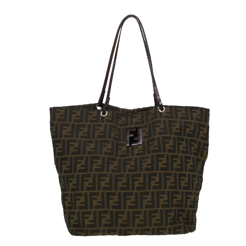 Fendi bags with a front - flap pocket and a turnlock for a classic and elegant aestheticFENDI Zucca Canvas Tote Bag Black Brown  bs6032