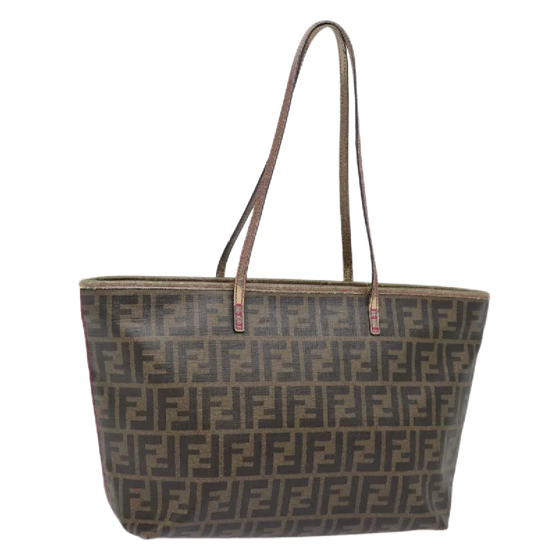 Ladies Fendi shoulder bags with a detachable scarf strap for a stylish and versatile optionFENDI Zucca Canvas Tote Bag Brown Black gold  78563