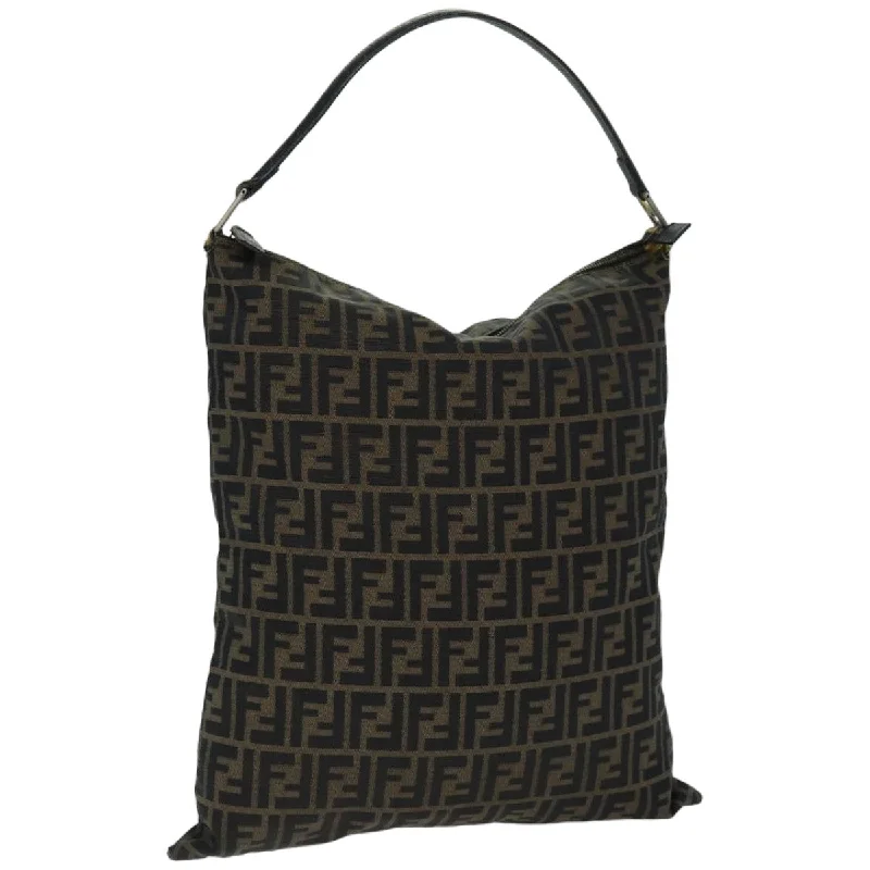 Medium - sized Fendi shoulder bags in rich, deep colors like burgundy for a sophisticated appearanceFENDI Zucca Canvas Tote Bag Black Brown  76010