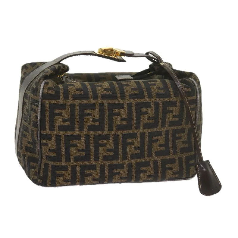 Fendi tote bags with a hand - painted FF pattern for an artisanal and one - of - a - kind touchFENDI Zucca Canvas Vanity Cosmetic Pouch Black Brown  61576