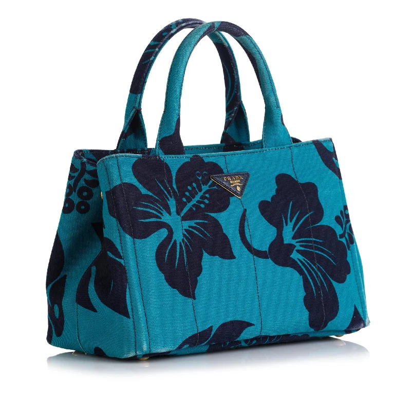 Ladies Prada shoulder bags with a single - handle design for simplicityPrada Printed Canapa Satchel 36671