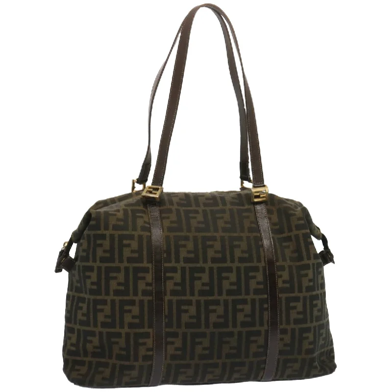 Fendi bags with a back - zip pocket for storing valuables securelyFENDI Zucca Canvas Tote Bag Black Brown  bs12373