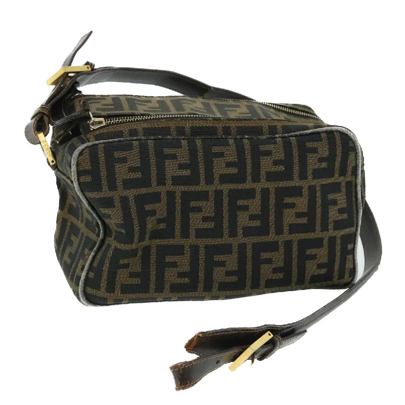 Fendi Baguette bags with a hand - embroidered floral design for a romantic and elegant touchFENDI Zucca Canvas Shoulder Bag Nylon Leather Brown Black  50745