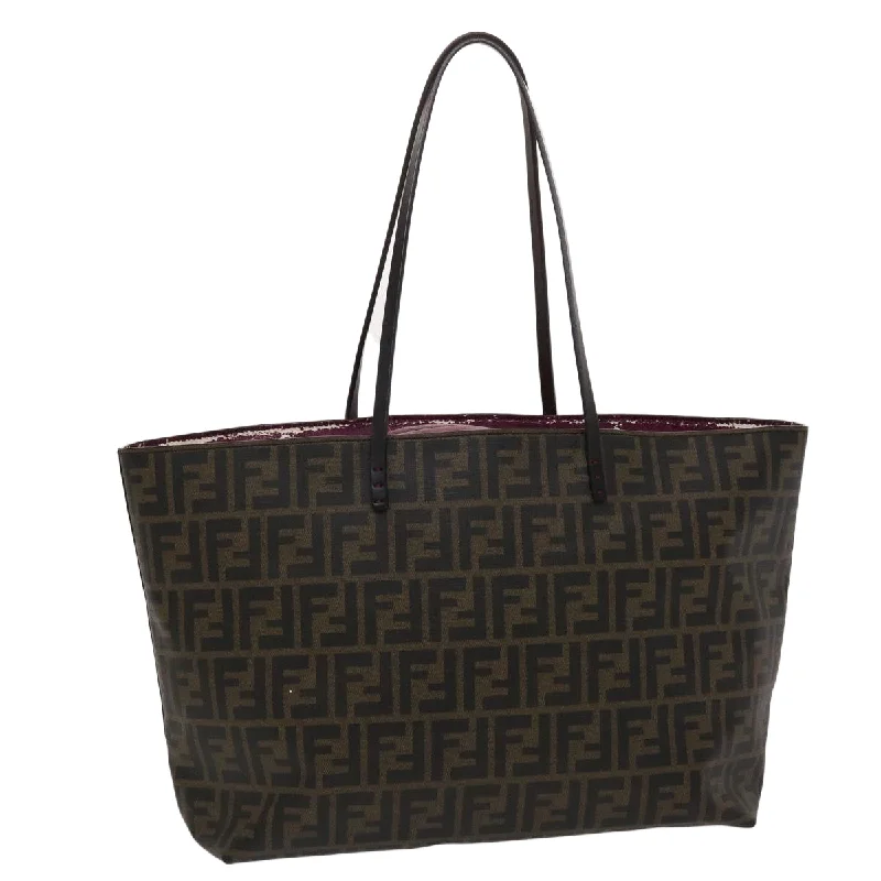 Ladies Fendi shoulder bags with a magnetic - closure flap for easy opening and closingFENDI Zucca Canvas Tote Bag Black Brown  yk7649