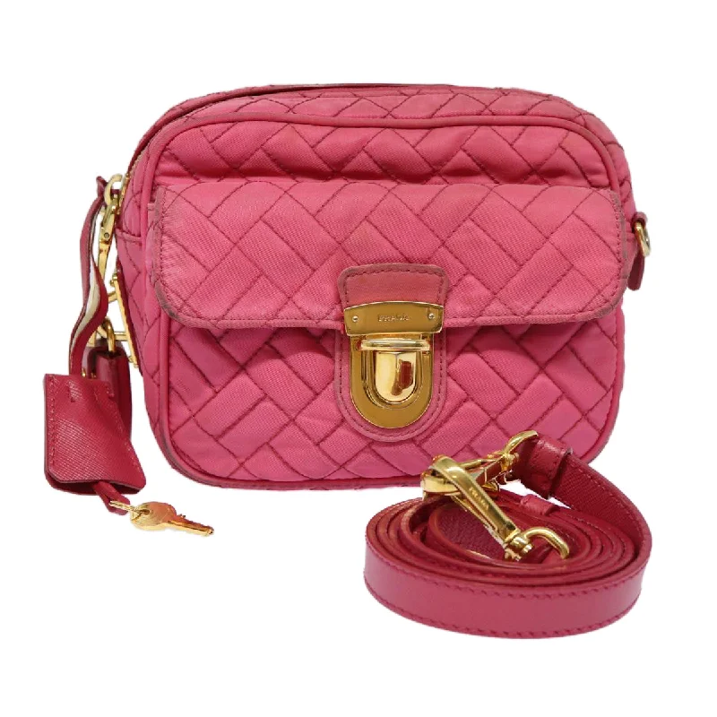 Prada bags with a back - zip pocket for storing valuables securelyPRADA Quilted Shoulder Bag Nylon Pink Gold Auth 88102