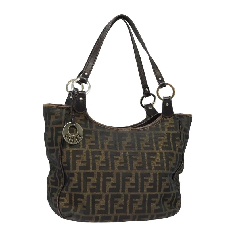 Ladies Fendi shoulder bags with a hidden magnetic pocket for discreet storageFENDI Zucca Canvas Tote Bag Brown Black  ep4207