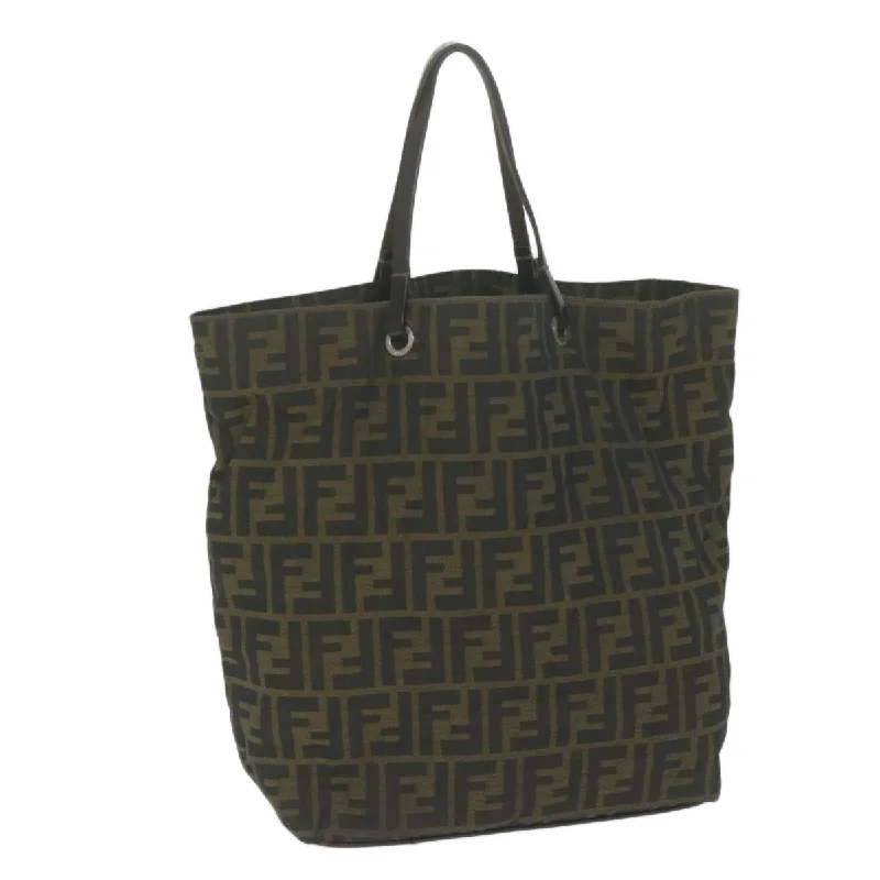 Fendi handbags with a beaded trim for a glamorous and eye - catching lookFENDI Zucca Canvas Tote Bag Black Brown  ep3003