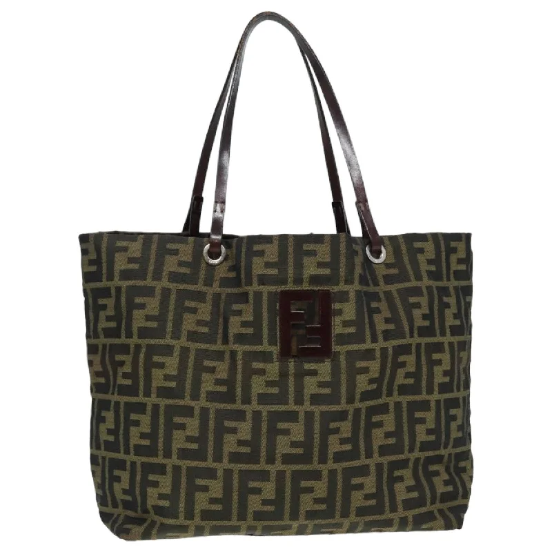 Fendi handbags with a holographic FF logo for a futuristic and trendy lookFENDI Zucca Canvas Tote Bag Brown Black  bs15988