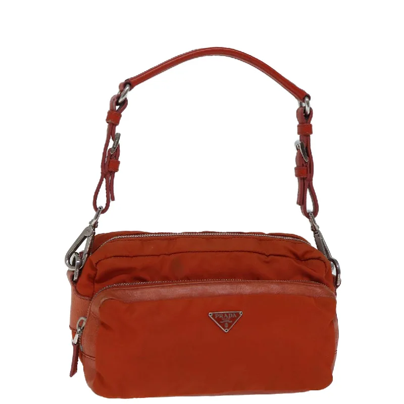 Prada bags with a detachable mirror inside for quick touch - upsPRADA Shoulder Bag Nylon Orange Auth 72716