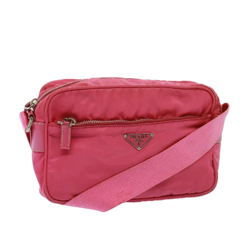 Prada bags with a front - zip pocket for small items like cards and keysPRADA Shoulder Bag Nylon Pink Auth 78078