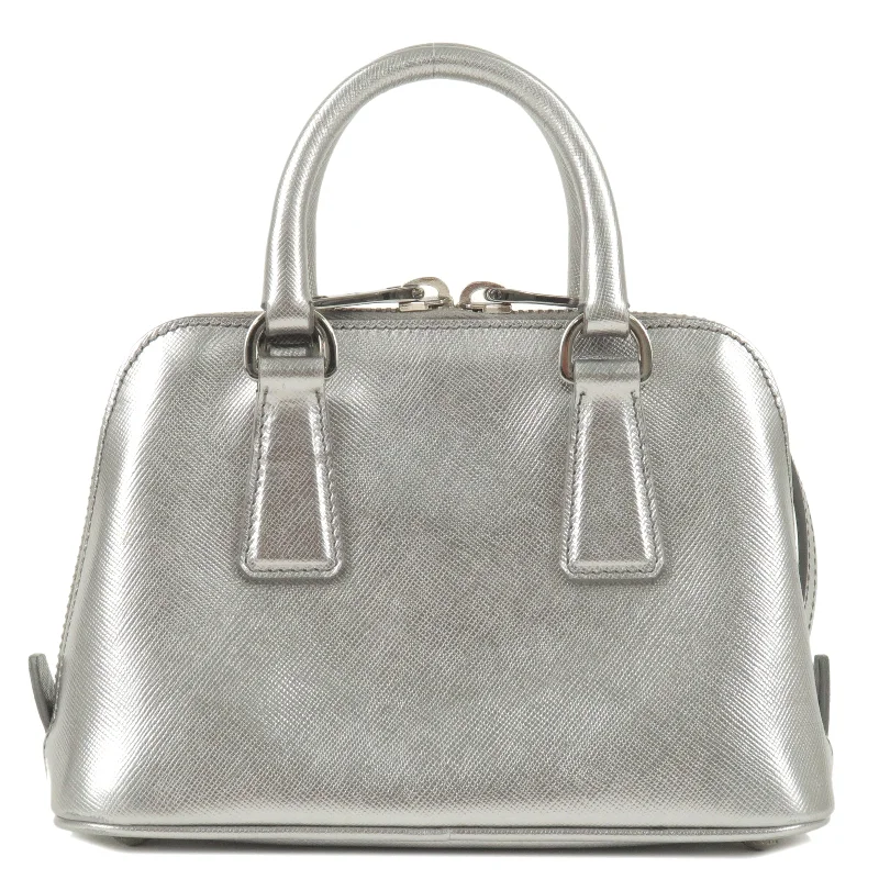 Prada nylon backpacks with a sleek, minimalist appearancePRADA Leather Mini Promenade 2Way Bag Hand Bag Silver 1BH851