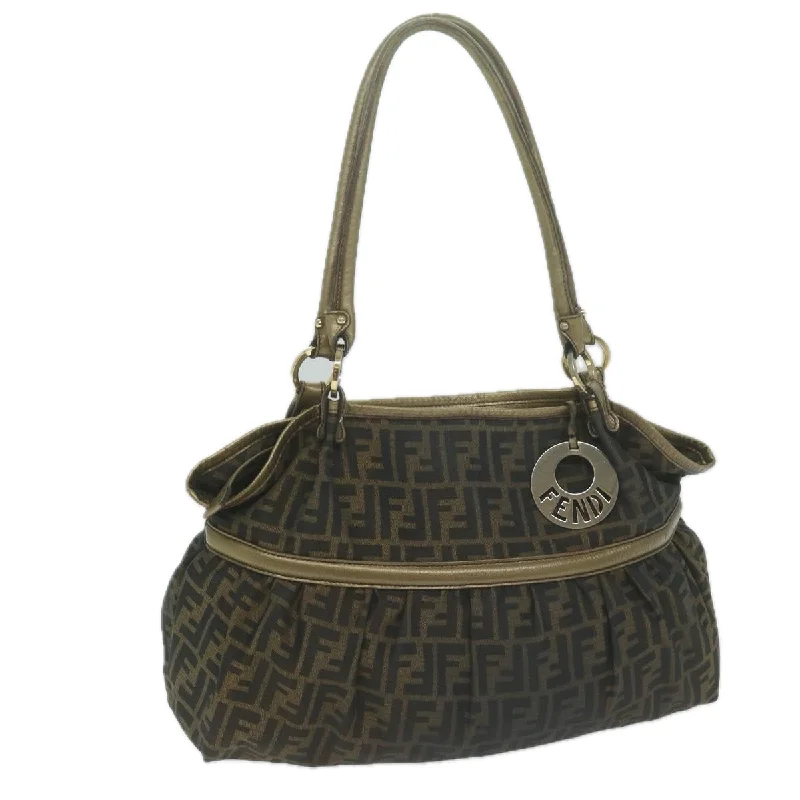 Ladies Fendi handbags with a detachable wallet insert for added convenienceFENDI Zucca Canvas Tote Bag Black Brown  65505