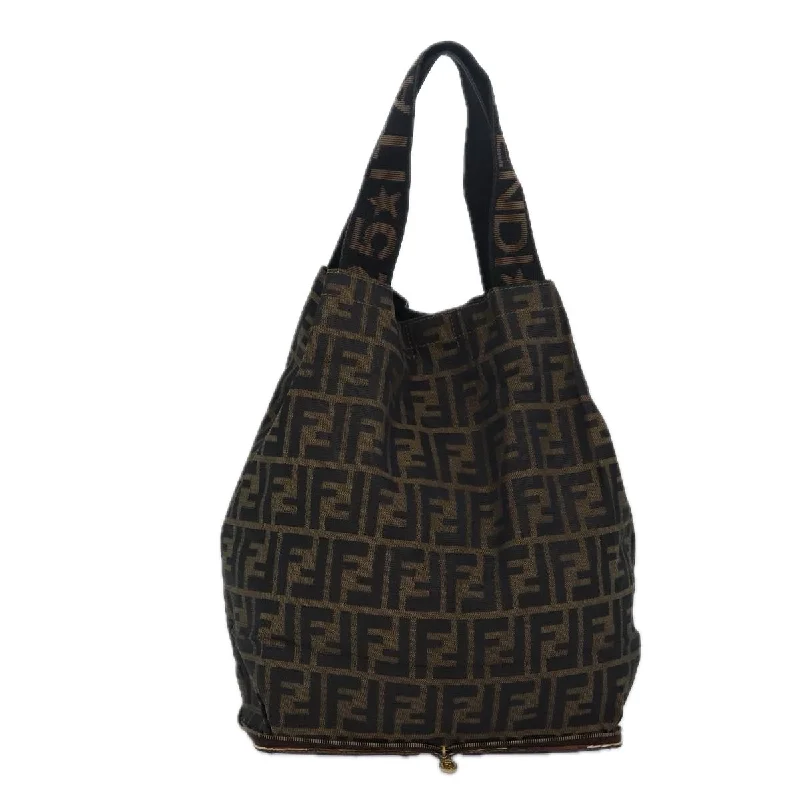 Fendi tote bags with a reinforced bottom for increased durabilityFENDI Zucca Canvas Tote Bag Brown Black  ep4787