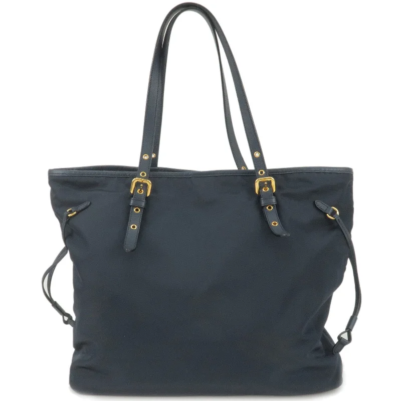 Prada Re - Edizione 2005 bags with a retro - inspired designPRADA Logo Nylon Leather Tote Bag Shoulder Bag Navy BR4997