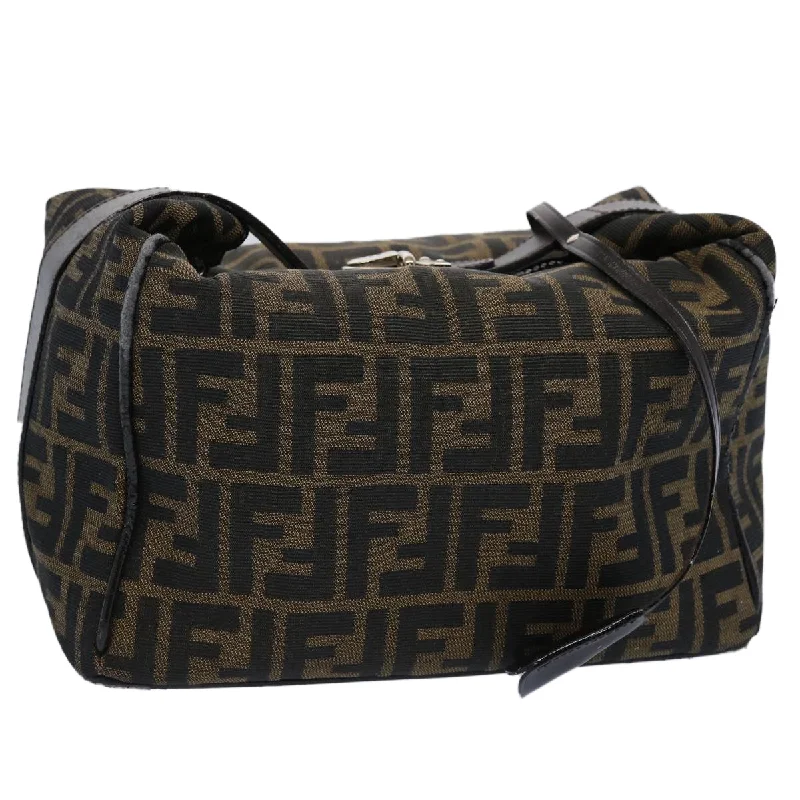 Fendi bags with a built - in USB charging port for keeping devices powered on the goFENDI Zucca Canvas Vanity Cosmetic Pouch Black Brown  61577