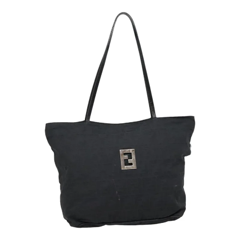 Fendi tote bags with a printed Fendi logo on the front for high brand visibilityFENDI Zucca Canvas Tote Bag Silver Black  yk15009