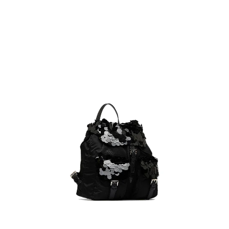 Medium - sized Prada tote bags in classic black for everyday versatilityPrada Paillette-Accent Tessuto Backpack JrrZ3s