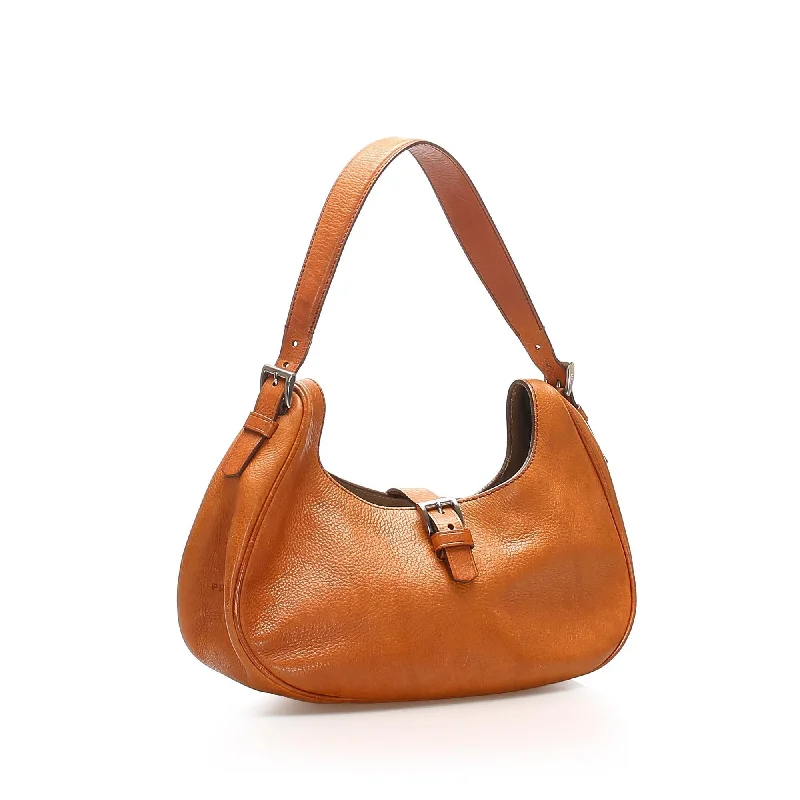 Prada bags with a front - flap pocket for quick access to essentialsPrada Leather Shoulder Bag 22387