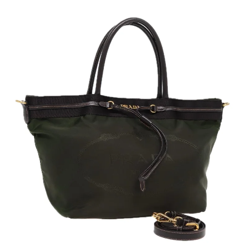 Prada Cleo bags with a curved shape and a chain - link shoulder strapPRADA Hand Bag Nylon 2way Khaki Gold Auth 89132