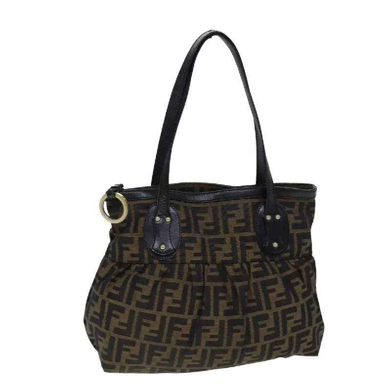 Fendi Sunshine Shopper bags with a structured silhouette and a magnetic - snap closureFENDI Zucca Canvas Tote Bag Black Brown  76722