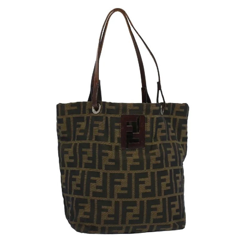 Fendi By The Way bags with a large capacity and a drawstring closureFENDI Zucca Canvas Tote Bag Black Brown  bs9796