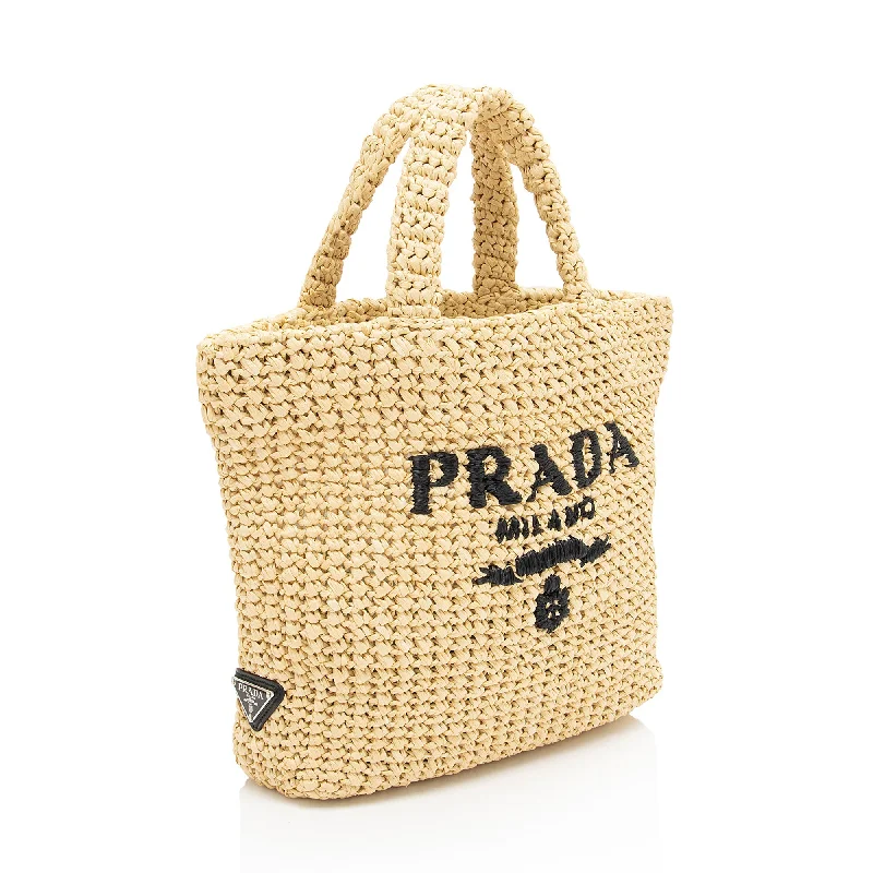 Prada nylon backpacks with a padded laptop compartment for travel and studyPrada Raffia Logo Small Tote AWFY3O