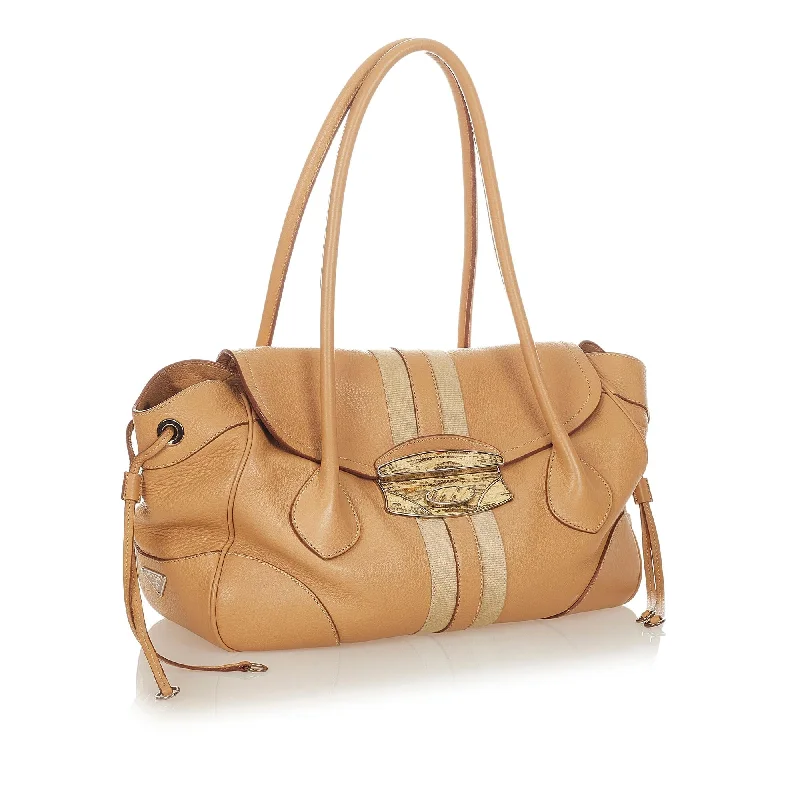 Ladies Prada shoulder bags with a wide - width strap for enhanced comfortPrada Leather Shoulder Bag 25545