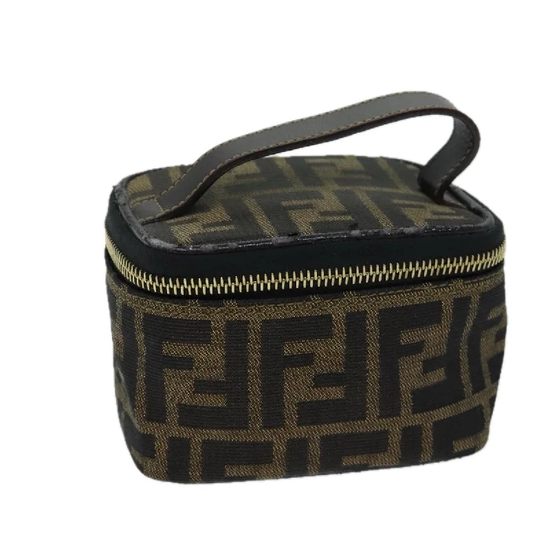 Ladies Fendi Peekaboo bags with a hand - stitched leather handle for artisanal charmFENDI Zucca Canvas Vanity Cosmetic Pouch Brown Black  71829