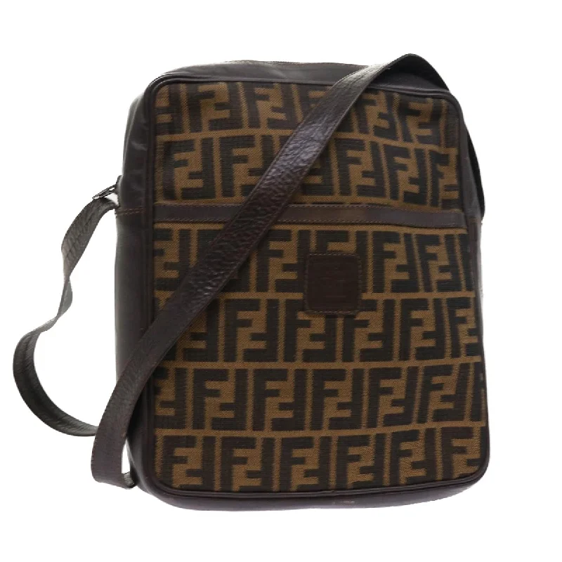 Fendi bags with a touch - screen - friendly pocket for using devices without taking them outFENDI Zucca Canvas Shoulder Bag Vintage Brown  yk8520