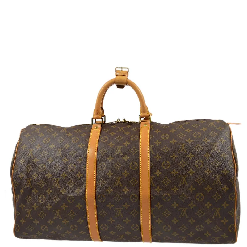 Louis Vuitton tote bags with a printed LV logo on the front for brand visibilityLouis Vuitton 1981 Monogram Keepall 55 Travel Duffle Handbag M41424