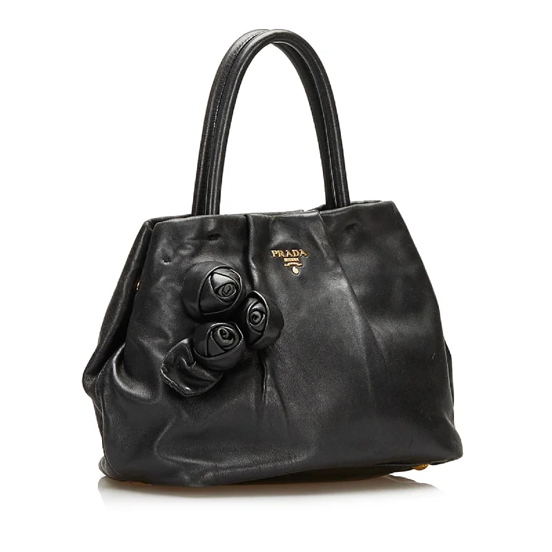 Prada handbags with a patent - leather finish for a shiny and sophisticated appearancePrada Nappa Rose Leather Satchel 35414