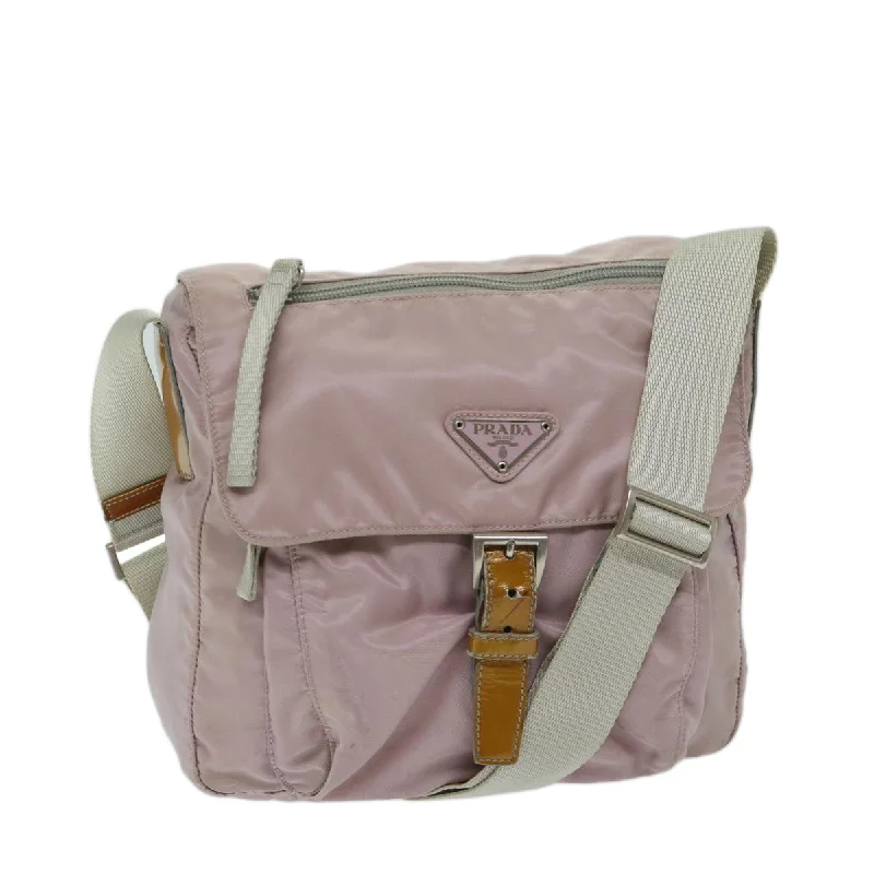 Prada handbags with a metal - framed clasp for durability and stylePRADA Shoulder Bag Nylon Pink Auth 68809