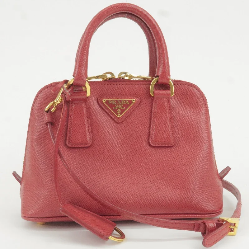 Prada bags with a chain - link trim and a leather body for a modern and stylish edgePRADA Leather Promenade Mini 2Way Bag Shoulder Bag Red BL0851