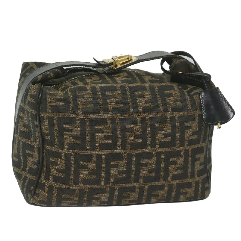 Fendi bags with a magnetic - closure card holder inside for easy access to cardsFENDI Zucca Canvas Vanity Cosmetic Pouch Black Brown 2111 26348 078  60923