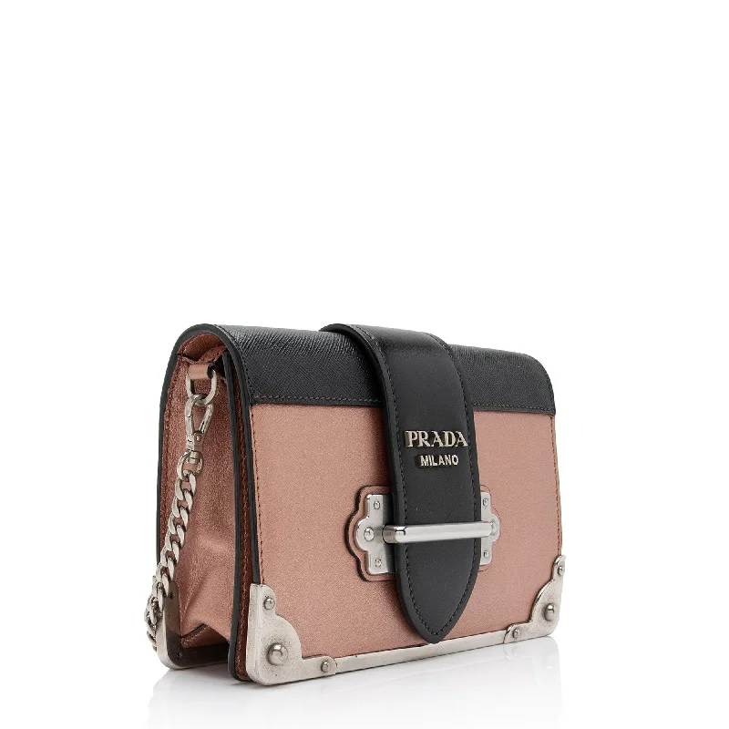 Prada bags with a back - zip pocket for storing valuables securelyPrada Metallic Saffiano Cahier Shoulder Bag r8TuA7