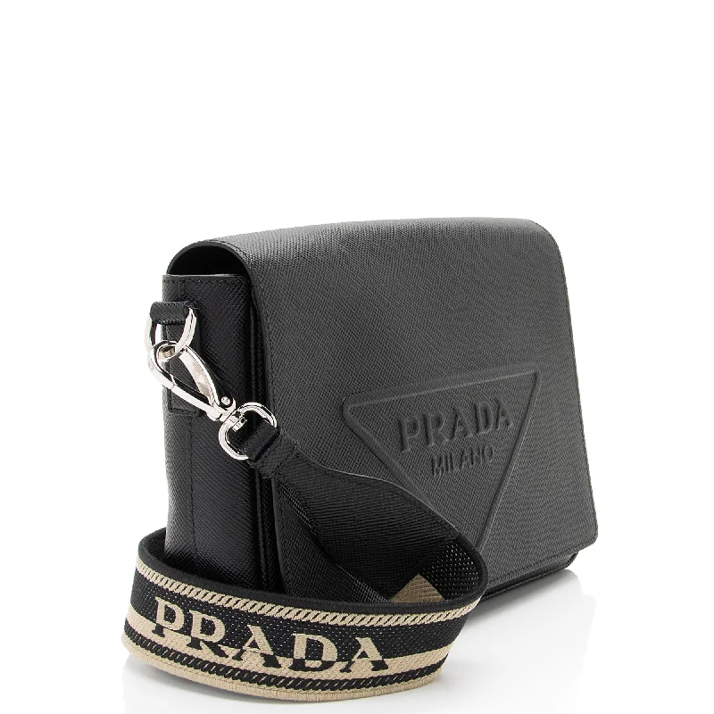 Prada bags with a detachable mirror inside for quick touch - upsPrada Leather Triangle Logo Flap Shoulder Bag gkkZ4n