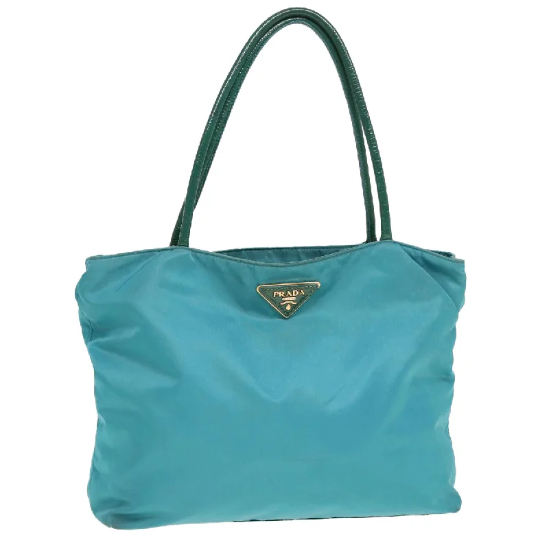 Prada tote bags with a spacious interior and a magnetic - snap closurePRADA Shoulder Bag Nylon Turquoise Blue Auth 77836