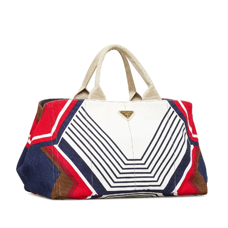 Ladies Prada Galleria bags with gold - toned hardware for a luxurious touchPrada Printed Canapa Tote weCQKW