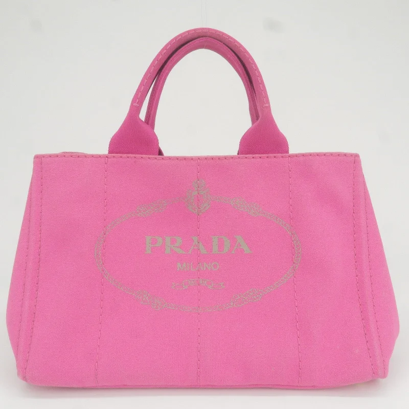 Prada crossbody bags in a vibrant red for a bold fashion statementPRADA Logo Canapa Canvas Tote Bag Hand Bag Pink B1877G