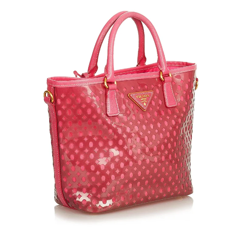 Prada Cleo bags with a contrast - colored interior for visual interestPrada Perforated Vinyl Satchel 25179